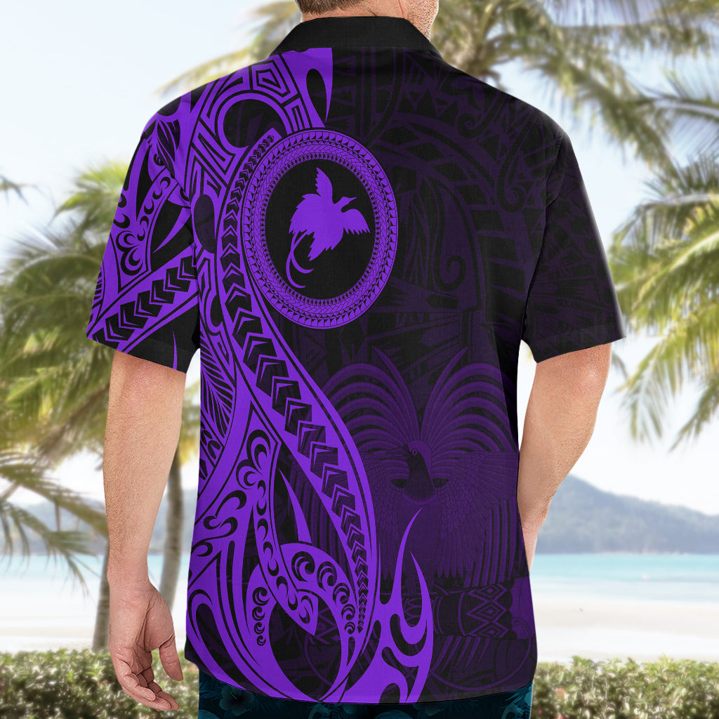 Papua New Guinea Island Hawaiian Shirt Bird of Paradise with Purple Polynesian Tribal - Wonder Print Shop