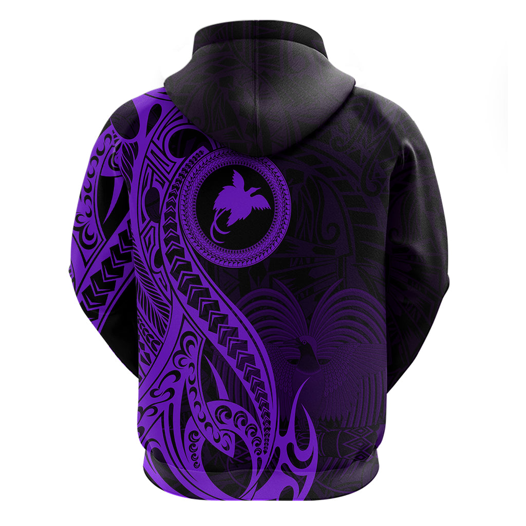 Papua New Guinea Island Hoodie Bird of Paradise with Purple Polynesian Tribal - Wonder Print Shop