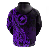 Papua New Guinea Island Hoodie Bird of Paradise with Purple Polynesian Tribal - Wonder Print Shop