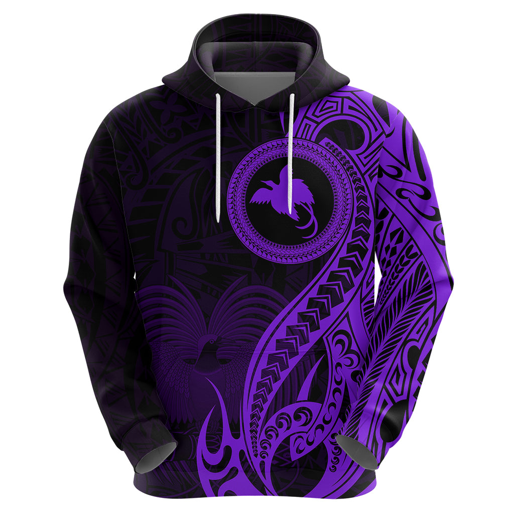 Papua New Guinea Island Hoodie Bird of Paradise with Purple Polynesian Tribal - Wonder Print Shop