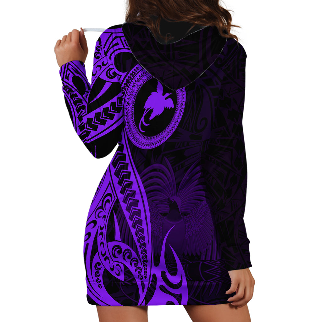 Papua New Guinea Island Hoodie Dress Bird of Paradise with Purple Polynesian Tribal - Wonder Print Shop