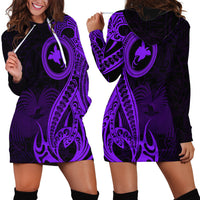 Papua New Guinea Island Hoodie Dress Bird of Paradise with Purple Polynesian Tribal - Wonder Print Shop