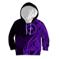 Papua New Guinea Island Kid Hoodie Bird of Paradise with Purple Polynesian Tribal - Wonder Print Shop