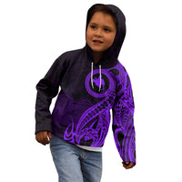 Papua New Guinea Island Kid Hoodie Bird of Paradise with Purple Polynesian Tribal - Wonder Print Shop