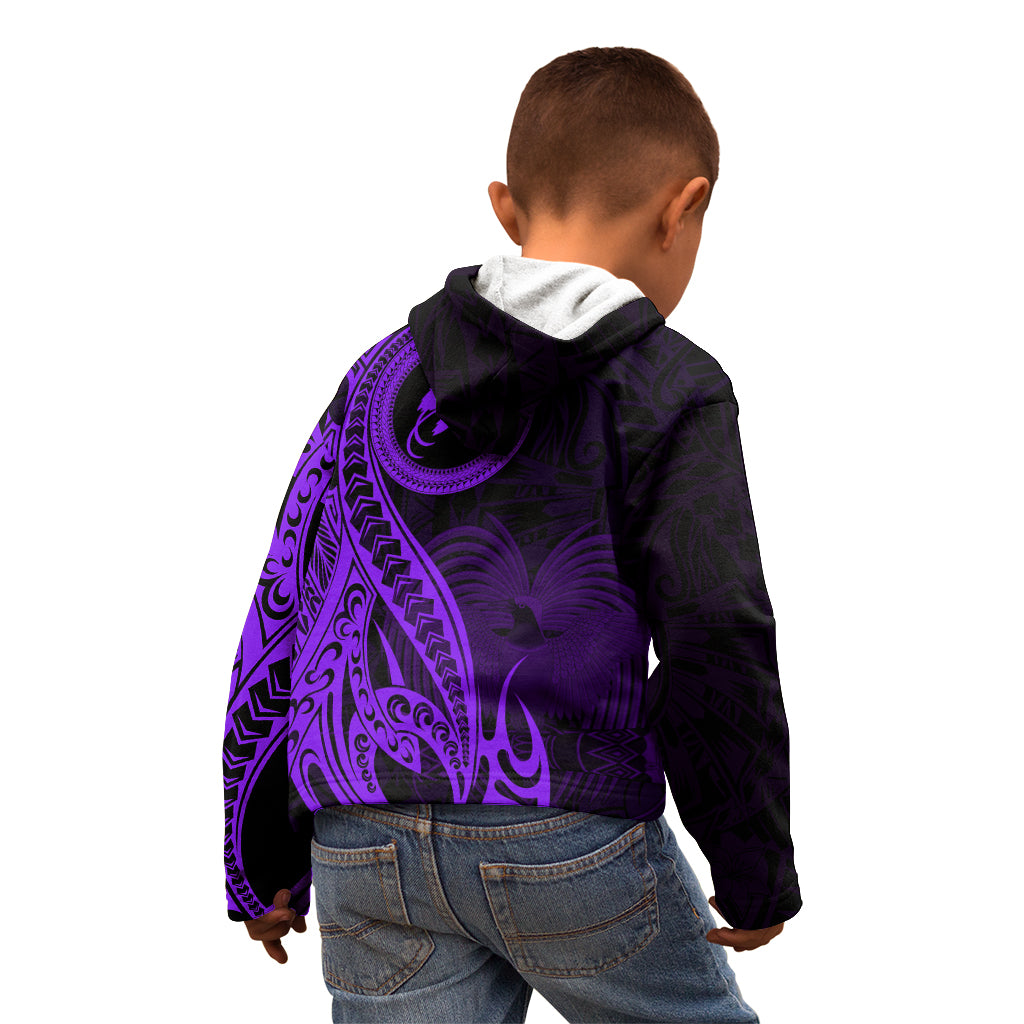 Papua New Guinea Island Kid Hoodie Bird of Paradise with Purple Polynesian Tribal - Wonder Print Shop