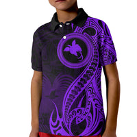 Papua New Guinea Island Kid Polo Shirt Bird of Paradise with Purple Polynesian Tribal - Wonder Print Shop