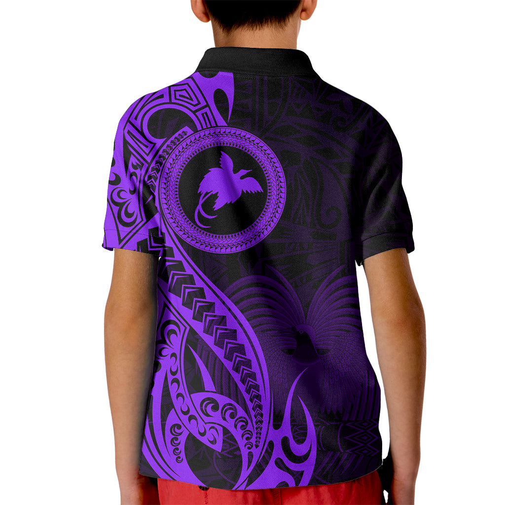 Papua New Guinea Island Kid Polo Shirt Bird of Paradise with Purple Polynesian Tribal - Wonder Print Shop