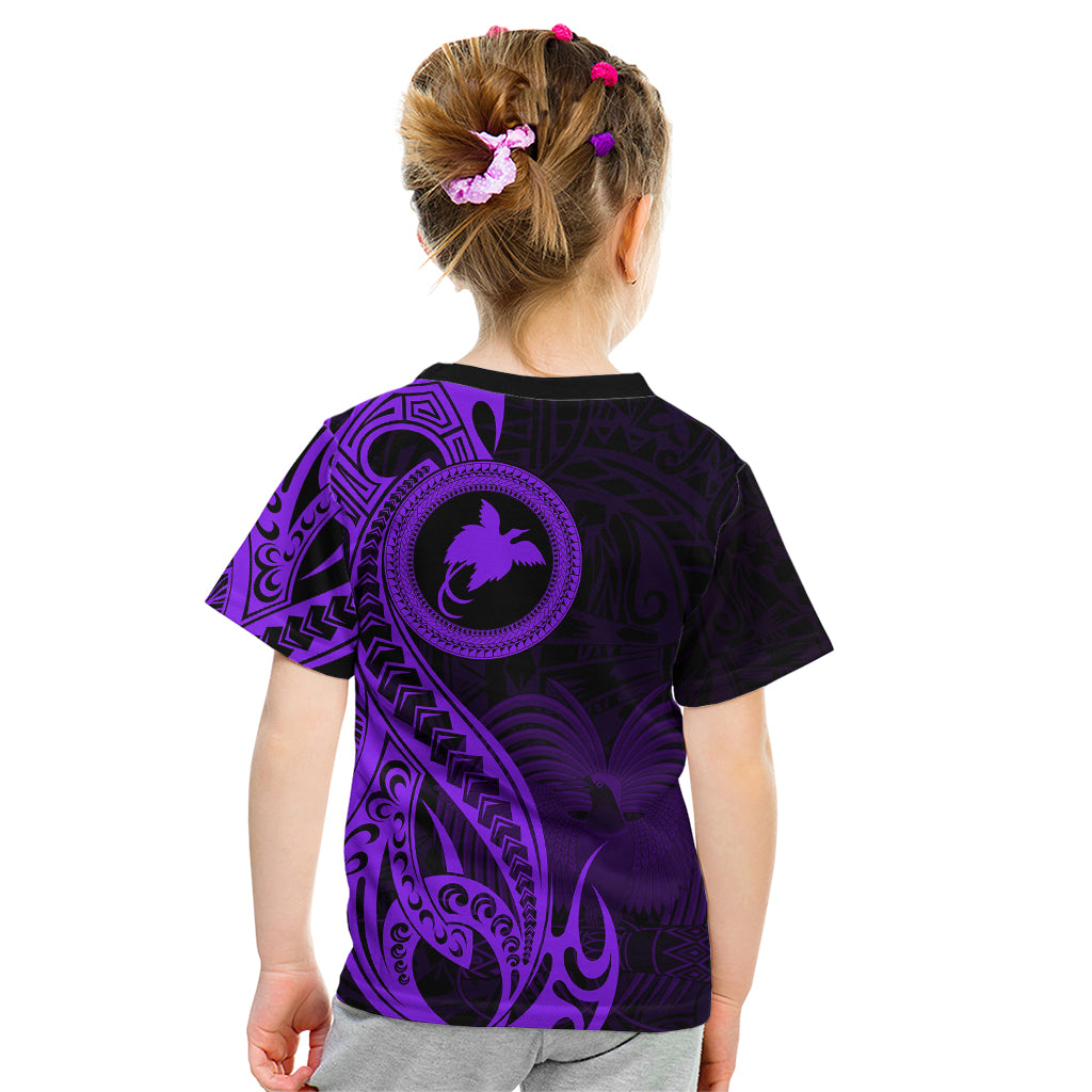 Papua New Guinea Island Kid T Shirt Bird of Paradise with Purple Polynesian Tribal - Wonder Print Shop