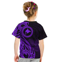Papua New Guinea Island Kid T Shirt Bird of Paradise with Purple Polynesian Tribal - Wonder Print Shop