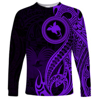 Papua New Guinea Island Long Sleeve Shirt Bird of Paradise with Purple Polynesian Tribal - Wonder Print Shop