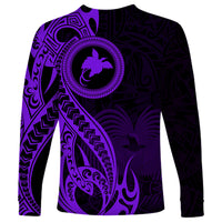 Papua New Guinea Island Long Sleeve Shirt Bird of Paradise with Purple Polynesian Tribal - Wonder Print Shop