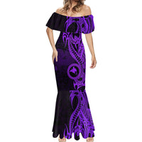 Papua New Guinea Island Mermaid Dress Bird of Paradise with Purple Polynesian Tribal - Wonder Print Shop