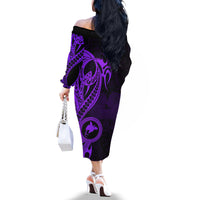 Papua New Guinea Island Off The Shoulder Long Sleeve Dress Bird of Paradise with Purple Polynesian Tribal - Wonder Print Shop