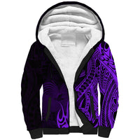Papua New Guinea Island Sherpa Hoodie Bird of Paradise with Purple Polynesian Tribal - Wonder Print Shop