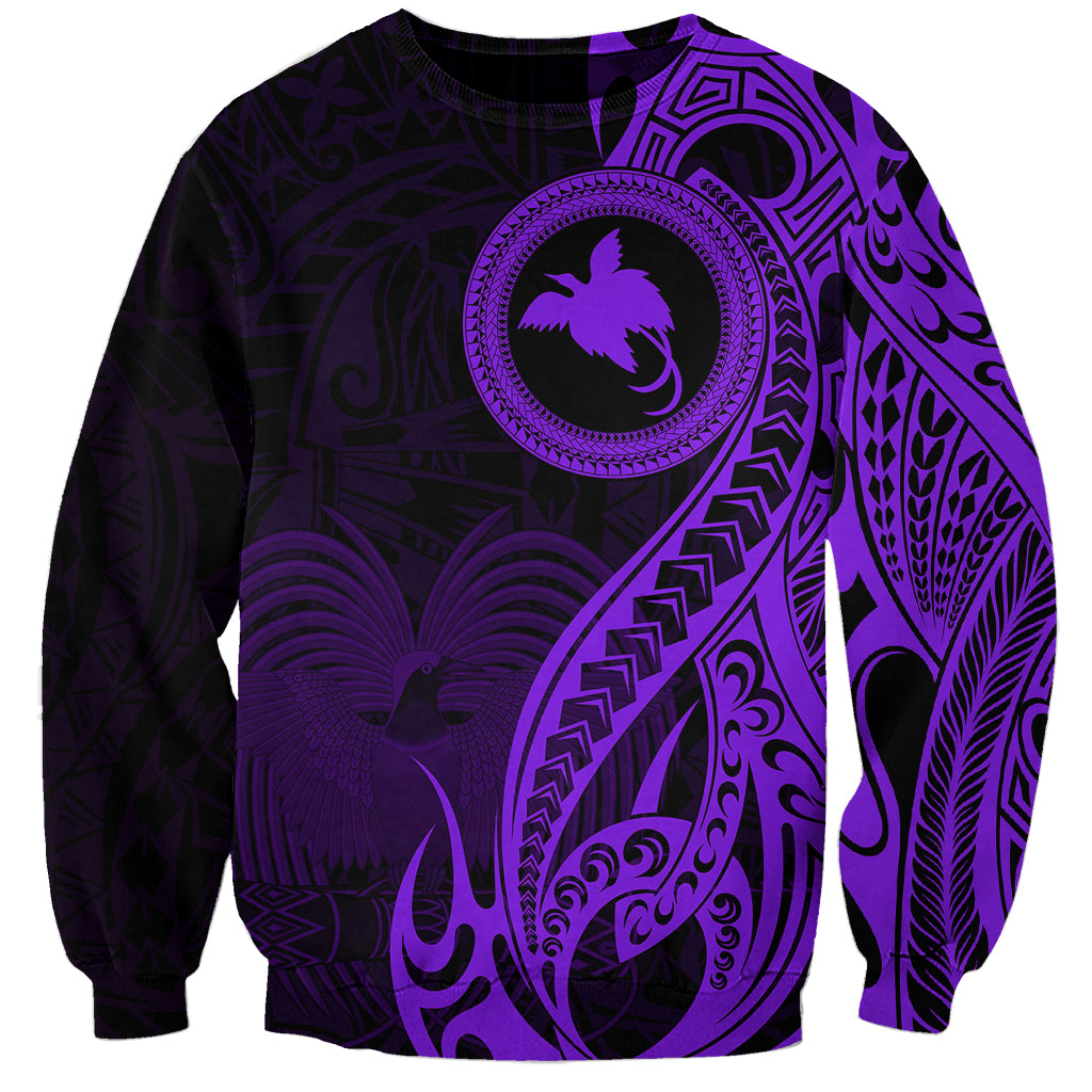 Papua New Guinea Island Sweatshirt Bird of Paradise with Purple Polynesian Tribal - Wonder Print Shop