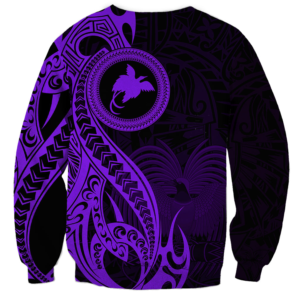 Papua New Guinea Island Sweatshirt Bird of Paradise with Purple Polynesian Tribal - Wonder Print Shop