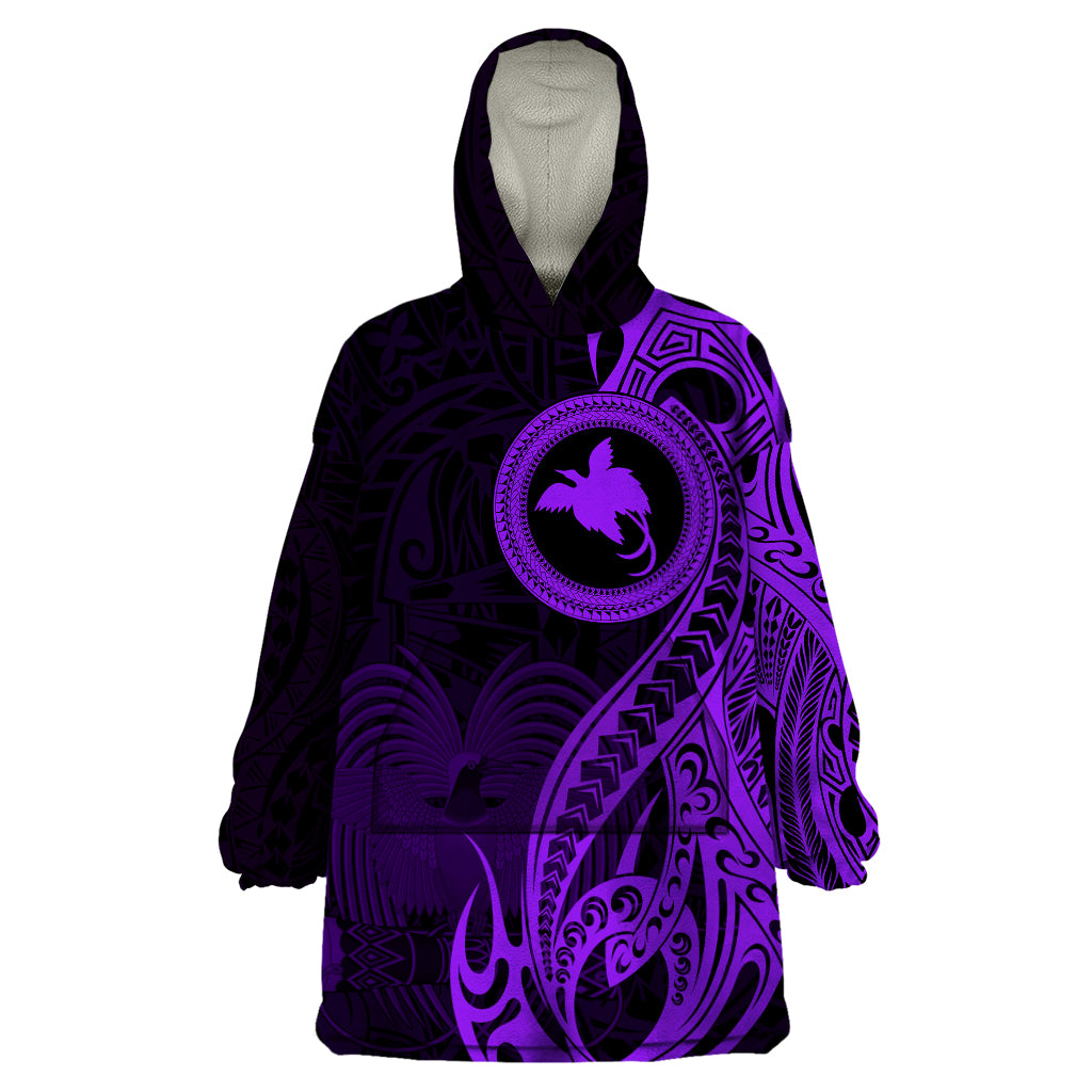 Papua New Guinea Island Wearable Blanket Hoodie Bird of Paradise with Purple Polynesian Tribal - Wonder Print Shop