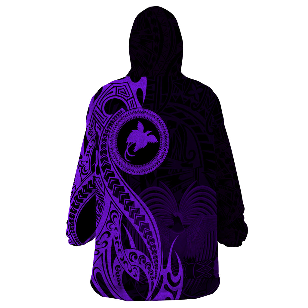Papua New Guinea Island Wearable Blanket Hoodie Bird of Paradise with Purple Polynesian Tribal - Wonder Print Shop