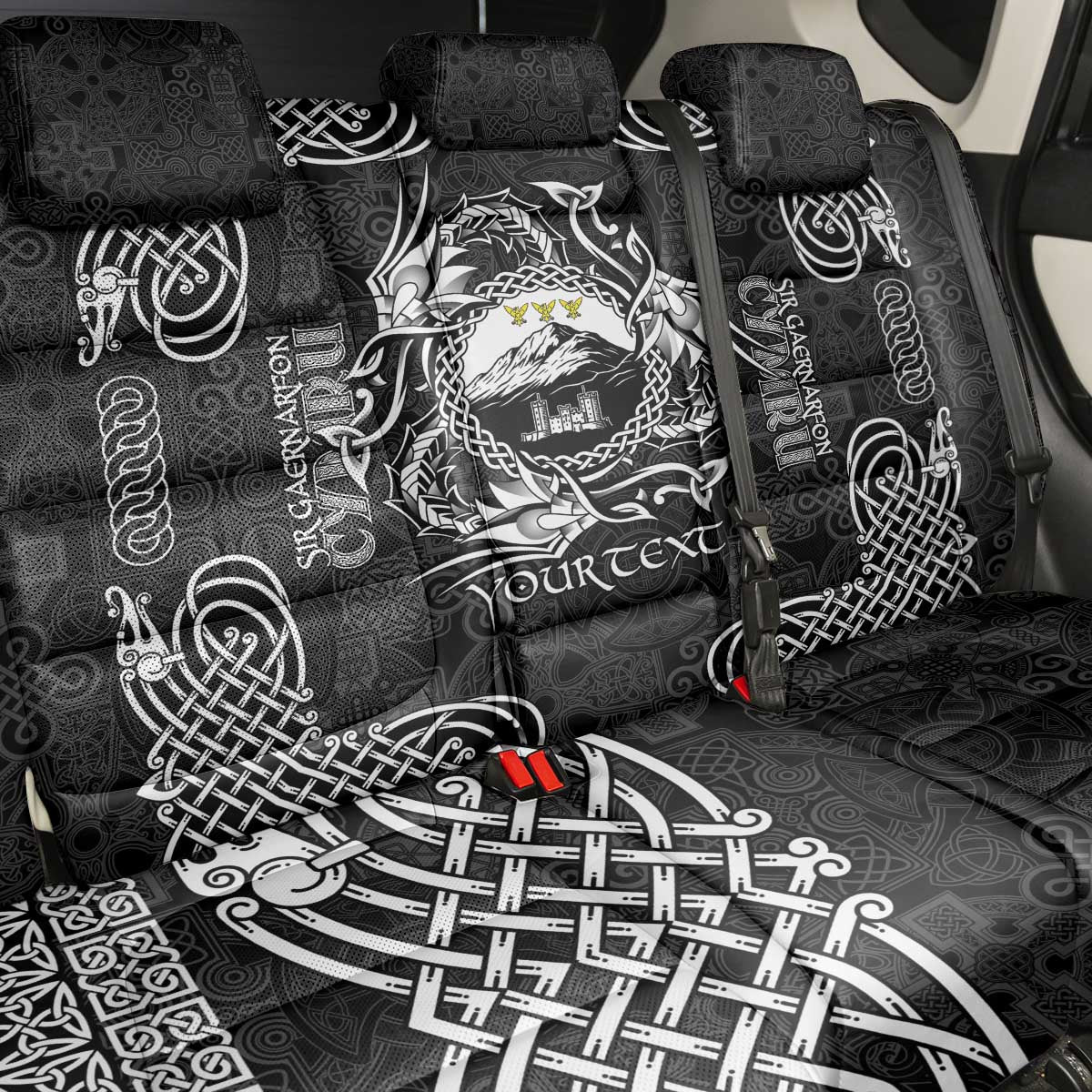 Personalized Caernarfonshire Sir Gaernarfon Back Car Seat Cover Black Castle Tower Celtic-inspired - Wonder Print Shop