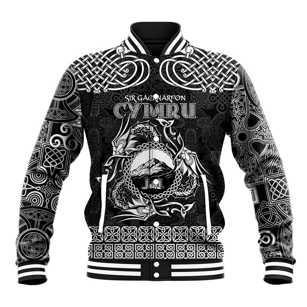 Personalized Caernarfonshire Sir Gaernarfon Baseball Jacket Black Castle Tower Celtic-inspired - Wonder Print Shop