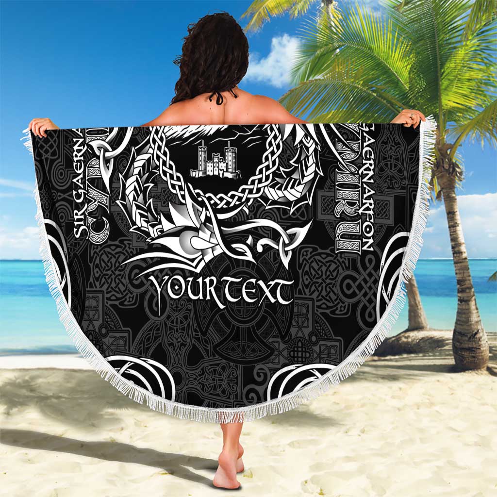 Personalized Caernarfonshire Sir Gaernarfon Beach Blanket Black Castle Tower Celtic-inspired - Wonder Print Shop
