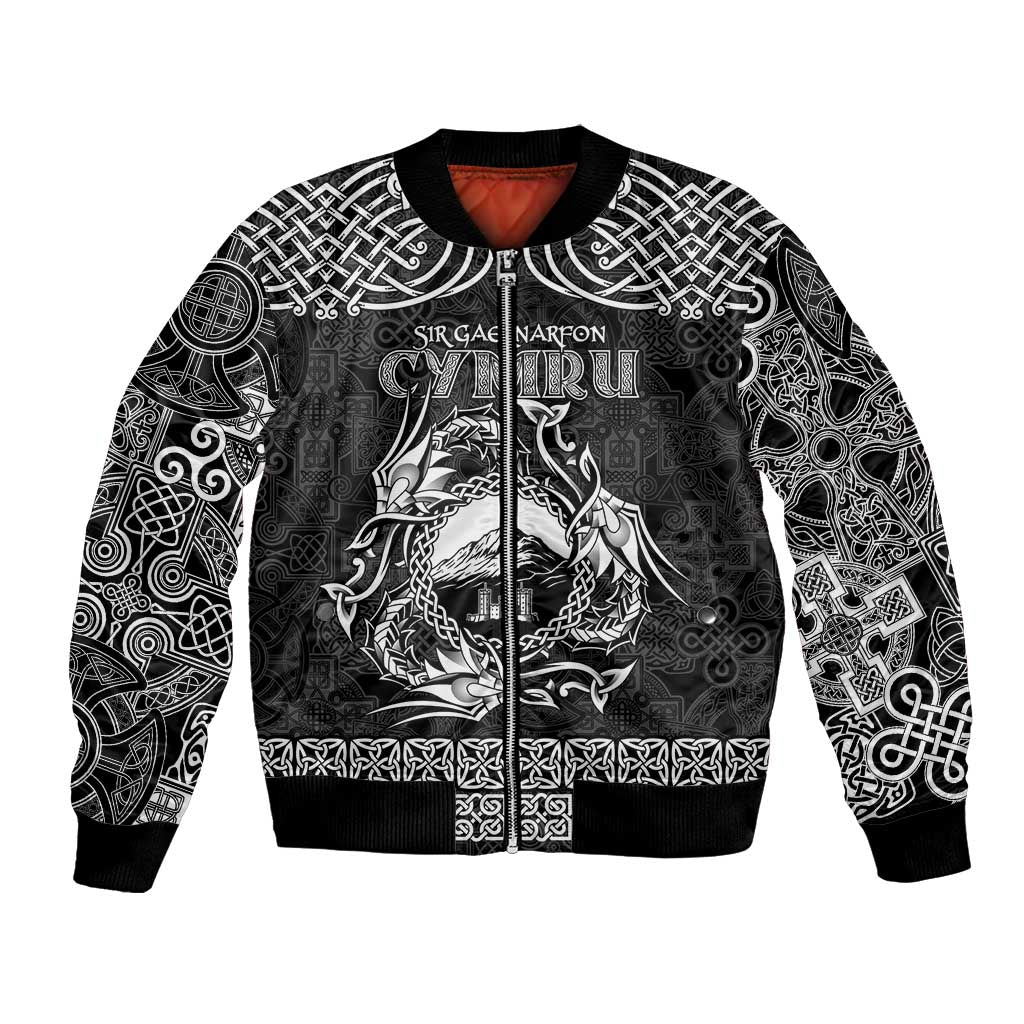 Personalized Caernarfonshire Sir Gaernarfon Bomber Jacket Black Castle Tower Celtic-inspired - Wonder Print Shop