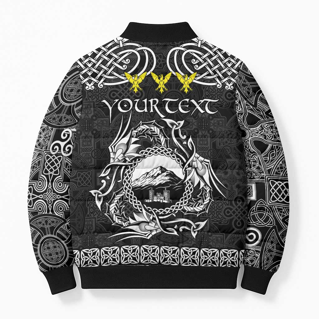 Personalized Caernarfonshire Sir Gaernarfon Bomber Puffer Jacket Black Castle Tower Celtic-inspired - Wonder Print Shop