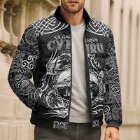 Personalized Caernarfonshire Sir Gaernarfon Bomber Puffer Jacket Black Castle Tower Celtic-inspired - Wonder Print Shop