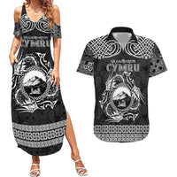 Personalized Caernarfonshire Sir Gaernarfon Couples Matching Summer Maxi Dress and Hawaiian Shirt Black Castle Tower Celtic-inspired - Wonder Print Shop