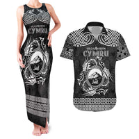Personalized Caernarfonshire Sir Gaernarfon Couples Matching Tank Maxi Dress and Hawaiian Shirt Black Castle Tower Celtic-inspired - Wonder Print Shop