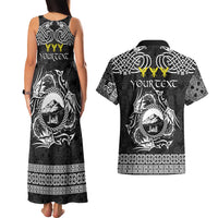 Personalized Caernarfonshire Sir Gaernarfon Couples Matching Tank Maxi Dress and Hawaiian Shirt Black Castle Tower Celtic-inspired - Wonder Print Shop
