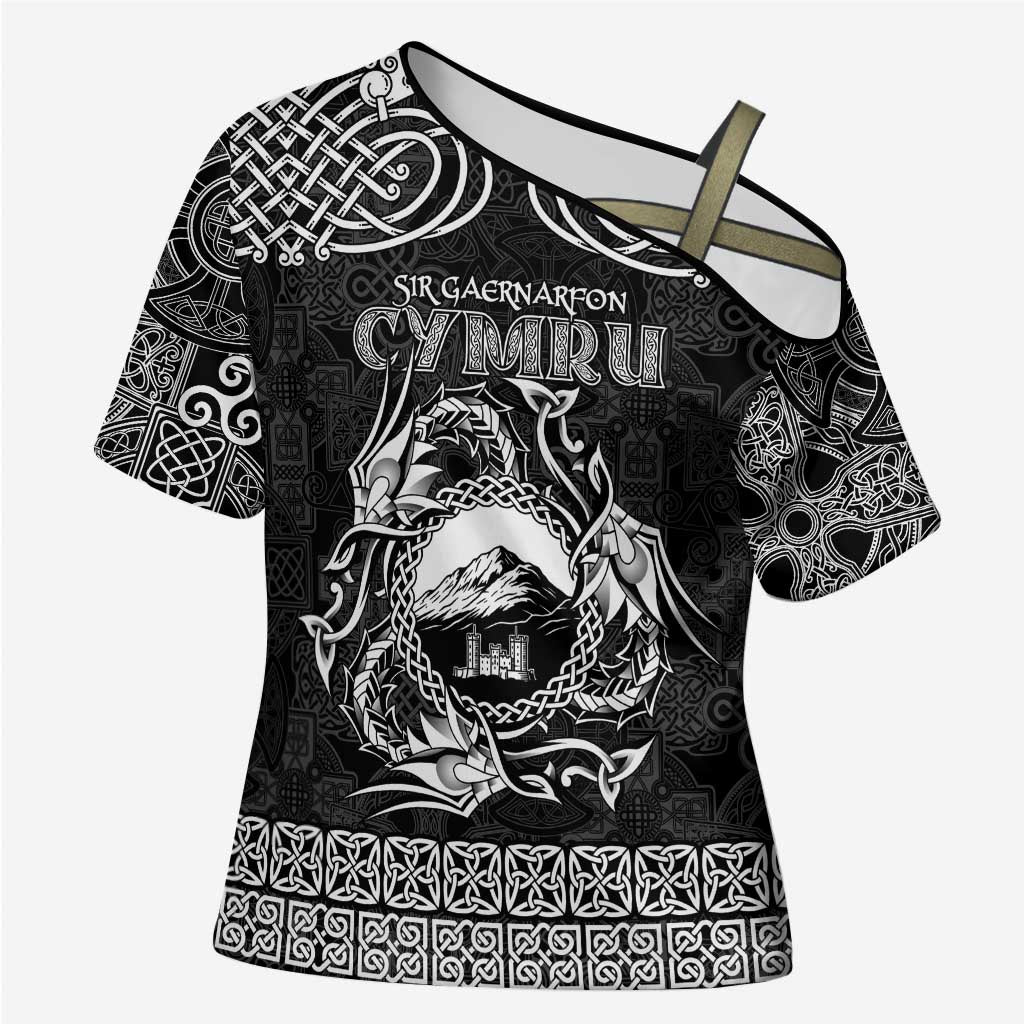 Personalized Caernarfonshire Sir Gaernarfon Cross Shoulder Shirt Black Castle Tower Celtic-inspired - Wonder Print Shop
