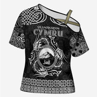 Personalized Caernarfonshire Sir Gaernarfon Cross Shoulder Shirt Black Castle Tower Celtic-inspired - Wonder Print Shop