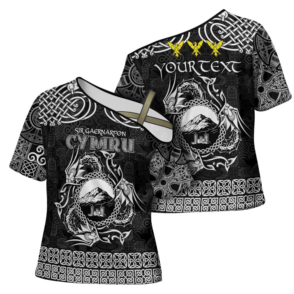Personalized Caernarfonshire Sir Gaernarfon Cross Shoulder Shirt Black Castle Tower Celtic-inspired - Wonder Print Shop