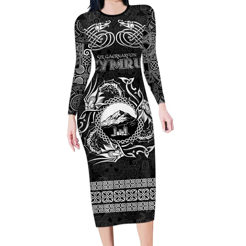 Personalized Caernarfonshire Sir Gaernarfon Family Matching Long Sleeve Bodycon Dress and Hawaiian Shirt Black Castle Tower Celtic-inspired - Wonder Print Shop