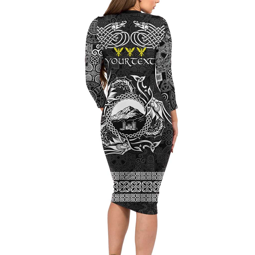 Personalized Caernarfonshire Sir Gaernarfon Family Matching Long Sleeve Bodycon Dress and Hawaiian Shirt Black Castle Tower Celtic-inspired - Wonder Print Shop
