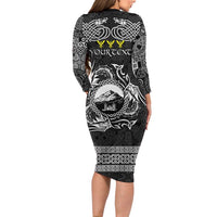 Personalized Caernarfonshire Sir Gaernarfon Family Matching Long Sleeve Bodycon Dress and Hawaiian Shirt Black Castle Tower Celtic-inspired - Wonder Print Shop