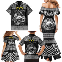 Personalized Caernarfonshire Sir Gaernarfon Family Matching Mermaid Dress and Hawaiian Shirt Black Castle Tower Celtic-inspired - Wonder Print Shop