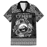 Personalized Caernarfonshire Sir Gaernarfon Family Matching Off The Shoulder Long Sleeve Dress and Hawaiian Shirt Black Castle Tower Celtic-inspired - Wonder Print Shop