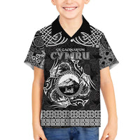 Personalized Caernarfonshire Sir Gaernarfon Family Matching Off The Shoulder Long Sleeve Dress and Hawaiian Shirt Black Castle Tower Celtic-inspired - Wonder Print Shop