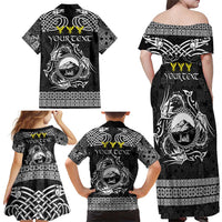 Personalized Caernarfonshire Sir Gaernarfon Family Matching Off Shoulder Maxi Dress and Hawaiian Shirt Black Castle Tower Celtic-inspired - Wonder Print Shop