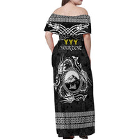 Personalized Caernarfonshire Sir Gaernarfon Family Matching Off Shoulder Maxi Dress and Hawaiian Shirt Black Castle Tower Celtic-inspired - Wonder Print Shop