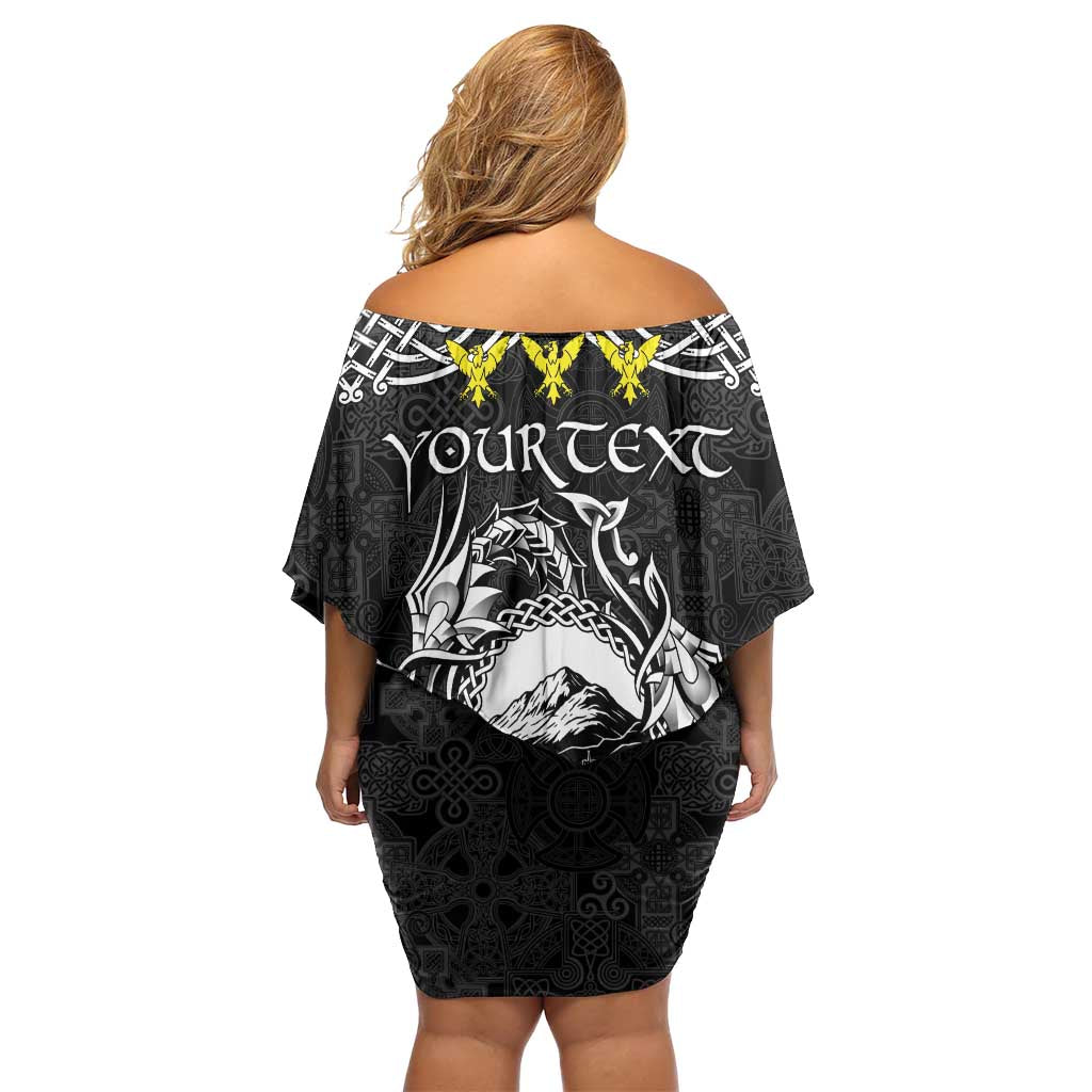 Personalized Caernarfonshire Sir Gaernarfon Family Matching Off Shoulder Short Dress and Hawaiian Shirt Black Castle Tower Celtic-inspired - Wonder Print Shop