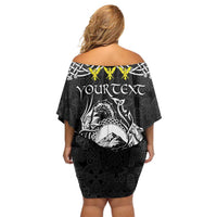 Personalized Caernarfonshire Sir Gaernarfon Family Matching Off Shoulder Short Dress and Hawaiian Shirt Black Castle Tower Celtic-inspired - Wonder Print Shop