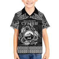 Personalized Caernarfonshire Sir Gaernarfon Family Matching Off Shoulder Short Dress and Hawaiian Shirt Black Castle Tower Celtic-inspired - Wonder Print Shop