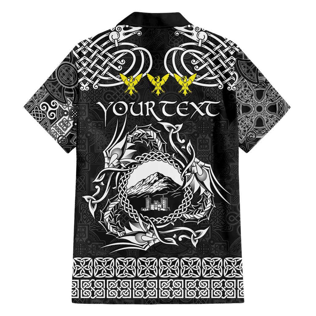 Personalized Caernarfonshire Sir Gaernarfon Family Matching Short Sleeve Bodycon Dress and Hawaiian Shirt Black Castle Tower Celtic-inspired - Wonder Print Shop