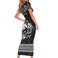 Personalized Caernarfonshire Sir Gaernarfon Family Matching Short Sleeve Bodycon Dress and Hawaiian Shirt Black Castle Tower Celtic-inspired - Wonder Print Shop