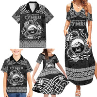 Personalized Caernarfonshire Sir Gaernarfon Family Matching Summer Maxi Dress and Hawaiian Shirt Black Castle Tower Celtic-inspired - Wonder Print Shop