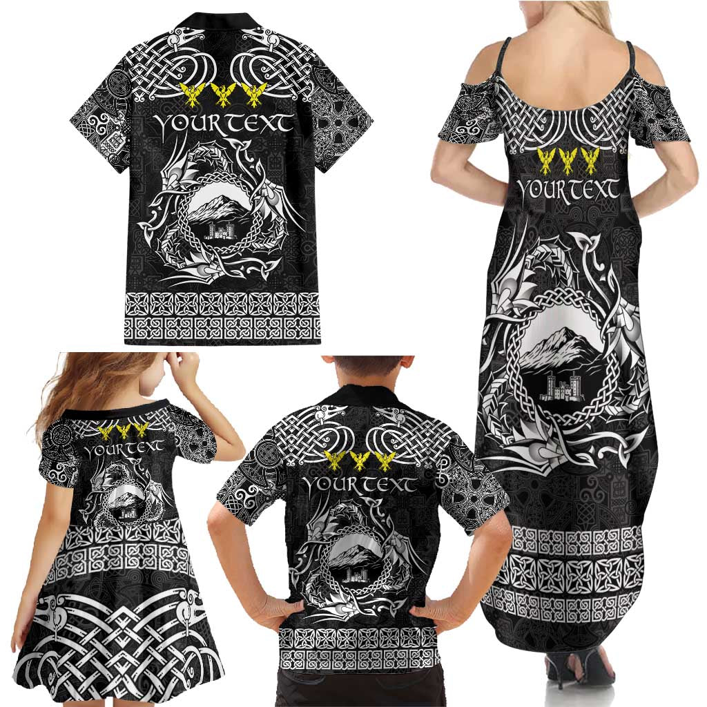 Personalized Caernarfonshire Sir Gaernarfon Family Matching Summer Maxi Dress and Hawaiian Shirt Black Castle Tower Celtic-inspired - Wonder Print Shop