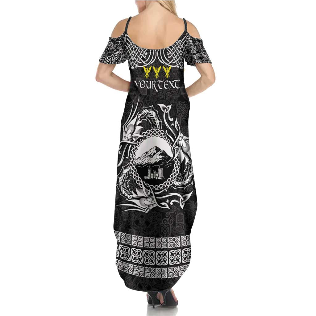 Personalized Caernarfonshire Sir Gaernarfon Family Matching Summer Maxi Dress and Hawaiian Shirt Black Castle Tower Celtic-inspired - Wonder Print Shop